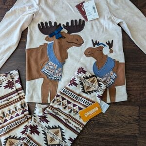 Gymboree Beige Moose Top and Patterned Leggings Set